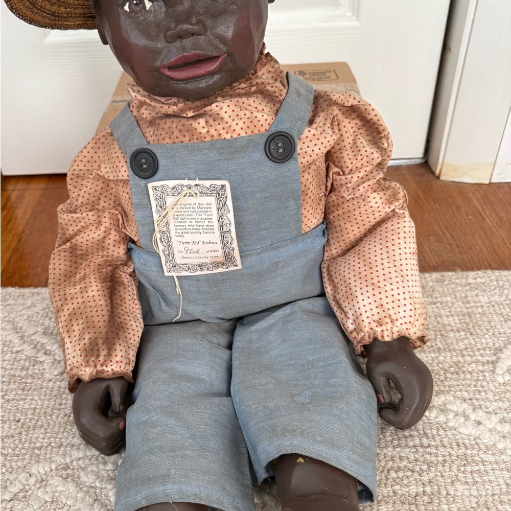 Vintage Doll with Overalls and Polka Dot Shirt